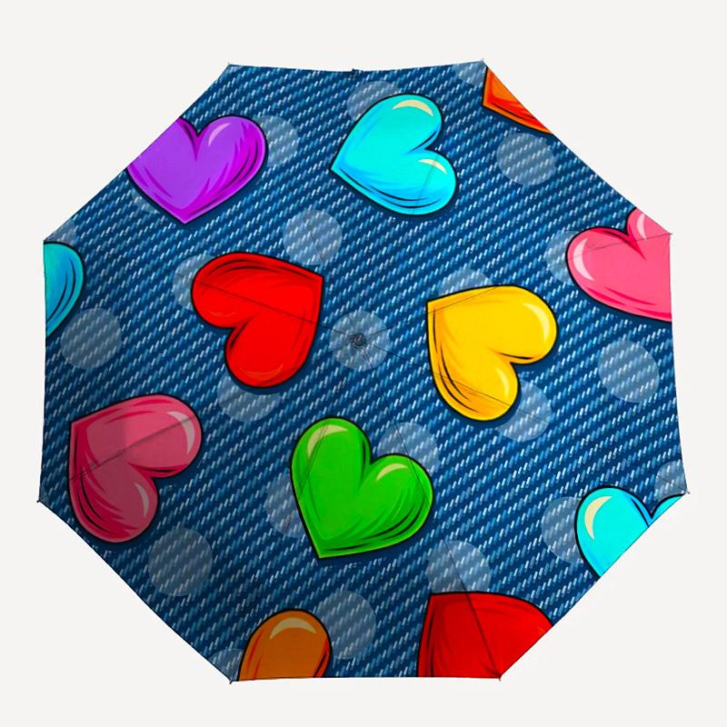 1pc Heart Print Automatic Folding Umbrella Durable Iron Frame,All Seasons Home Travel Outdoor Multifunctional Umbrella Yy251115061