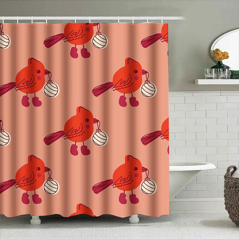 

Red Bird Print Shower Curtain Christmas Decor Home Decoration Waterproof Fabric Bath Liner with Rings for Bathroom 90x180cm