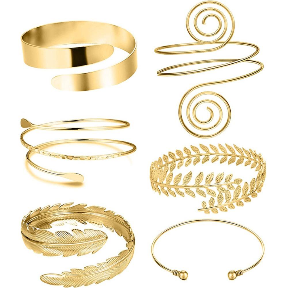Golden Leaves Arm Cuff Bracelets Adjustable Geometry Arm Bracelet Bangle Metal Armband Set  Party