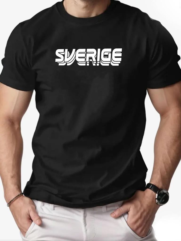 T-Shirt Herren 100% Baumwolle Englischer Buchstabe Sverige Print Rundhalsausschnitt Atmungsaktiv Übergroßes T-Shirt Lässige Mode Hochwertige Kleidung