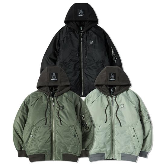 Unisex Hip Dock Carabiner Hooded Flight Bomber Jacket