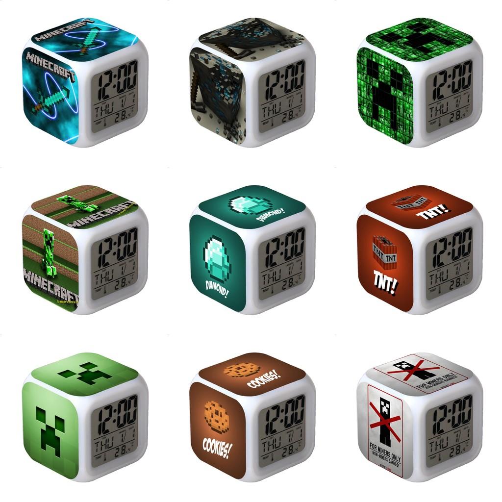 Minecraft Alarm Clock Led Night Light Colourful Changing Desktop Decoration