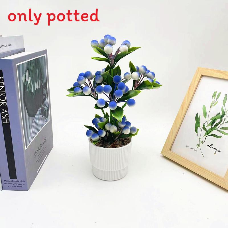 

Potted Berry Simulated Plant Artificial Green Plant With Stone Decoration синий