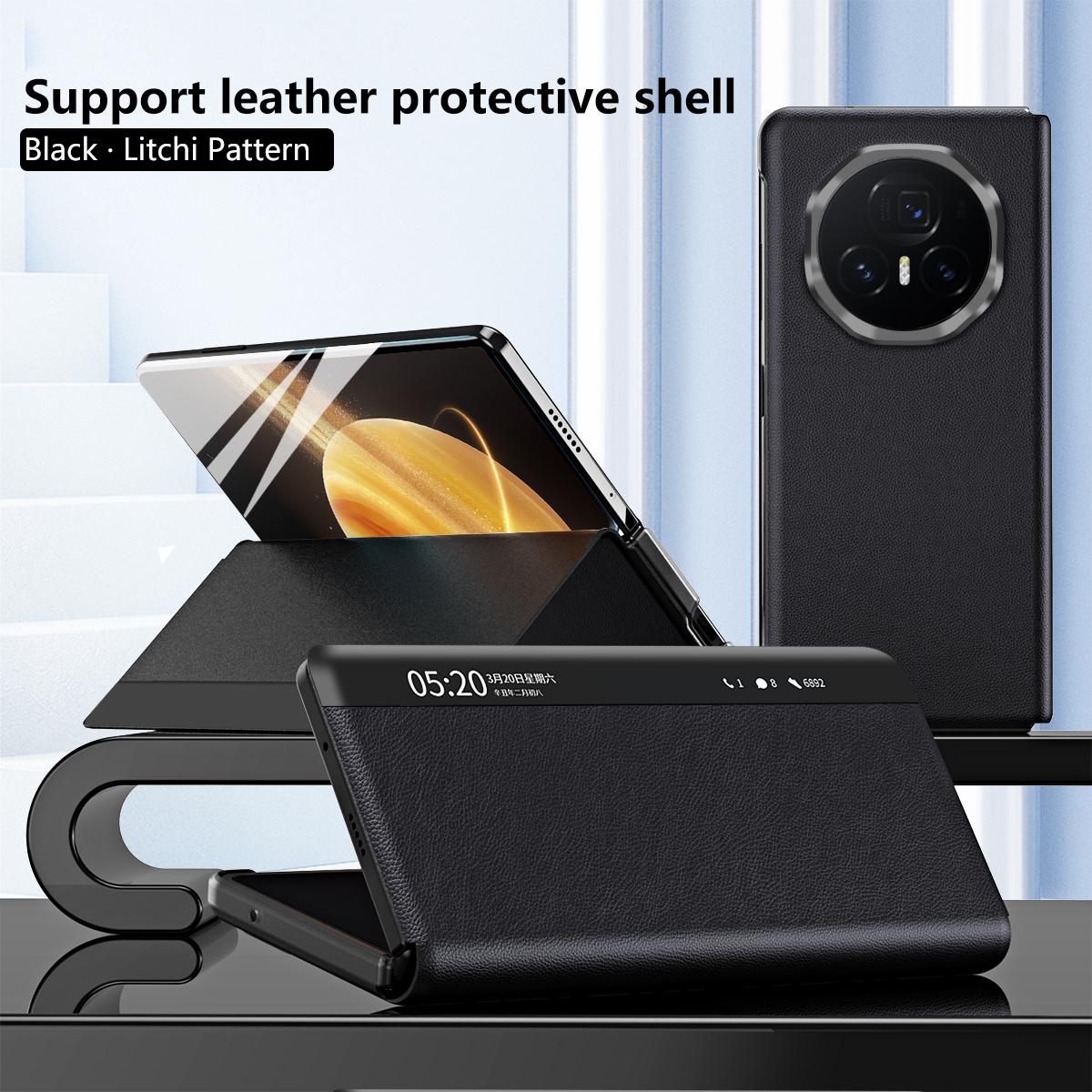 

For Honor Magic V3 5G Case View Window PU Leather Stand Smart Phone Cover Black
