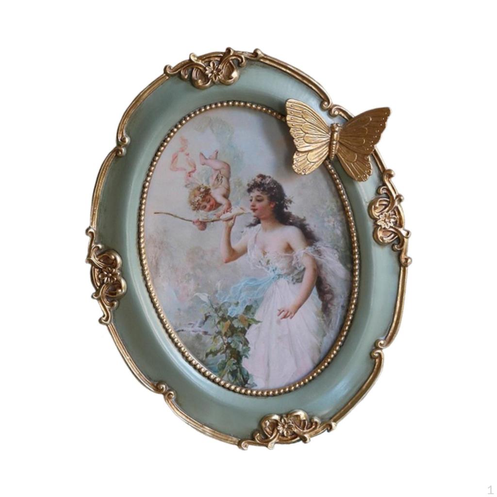 Oval Vintage Photo Frame Card Holder Desktop Resin Picture Hanging or Tabletop Display for Living