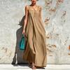 European and American cross-border Amazon Bohemian vacation style square collar cross neck long dress loose pendulum dress