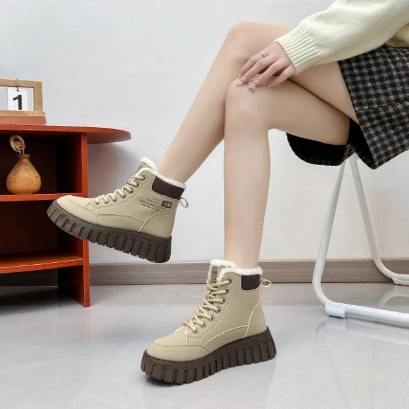 Platform Snow Boots Women 2024 New In Casual Sports Skateboard Shoes Winter Fashion Plus Fur Warm Ankle Boot Footwear Sneaker