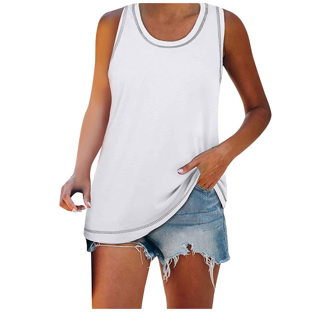 Women Casual Sleeveless Tank Top Lightweight Soft Fabric Round Neck Relaxed Fit Summer Shirt for Outdoor Indoor Wear