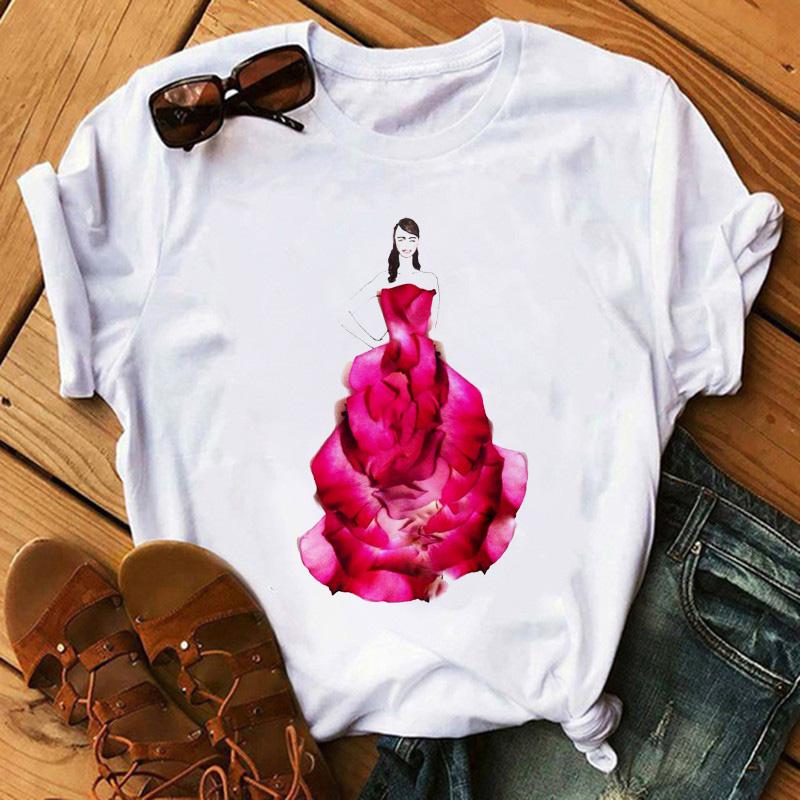 Fashion Flowers Red Rose Skirt Print T-shirt Women T Shirt Femme Harajuku Shorts Sleeves Shirt Summmer Tops Tshirt