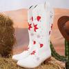 Autumn new European and American style mid-heel embroidered high boots women's large size embroidered thick heel leather knight cowboy boots
