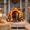 Small Desktop Holiday Decoration Mini Halloween Wooden Fairy Door, Miniature Garden Door Vintage Style Seasonal Prop Accessory for Tree Trunk,