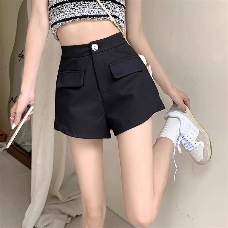 

Весна 2024 Женские повседневные шорты А-силуэта с высокой посадкой и карманами 4XL чёрный