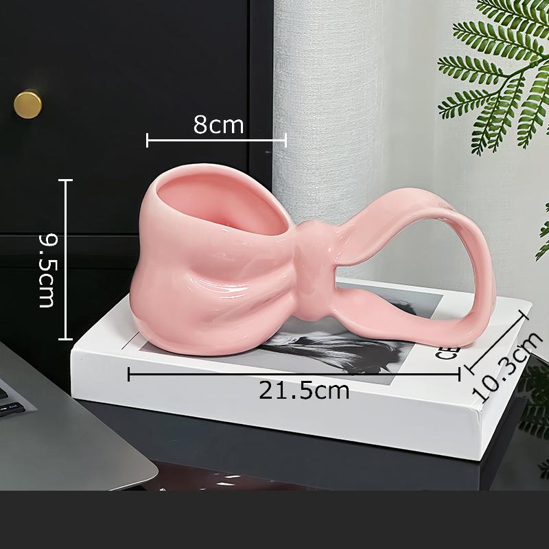 

Креативная керамическая кружка в форме бантика, ручка-бантик, кофейная чашка, столовая кружка для молока, чашка для послеобеденного чая, контейнер для фруктового сока 400ml розовый