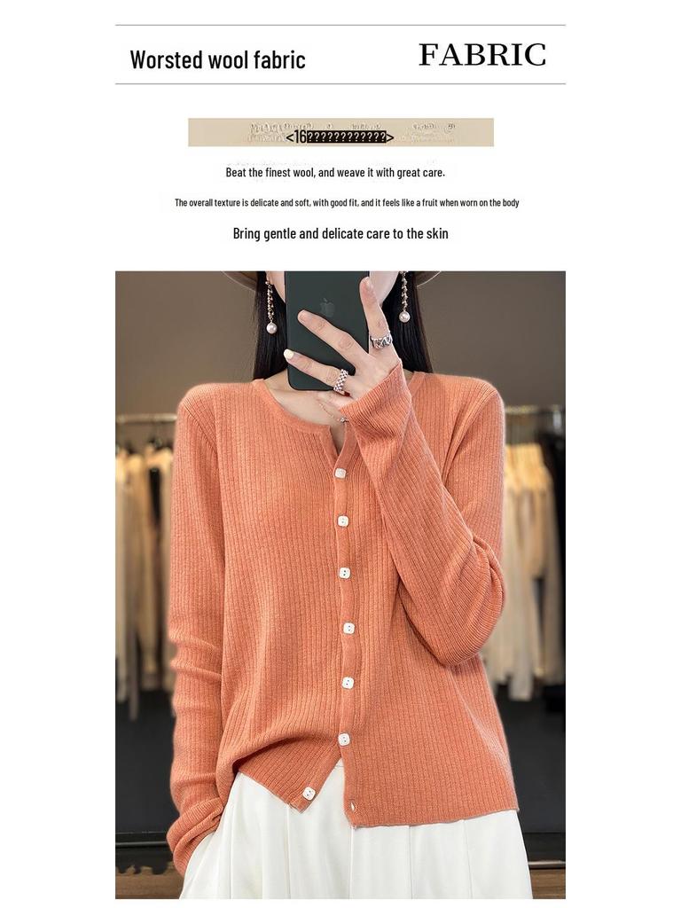 Women's Worsted Wool Cardigan: V-Neck, Lightweight, Loose Fit, Long-Sleeved, Sun-Proof, Spring/Summer Knit Sweater Jacket.