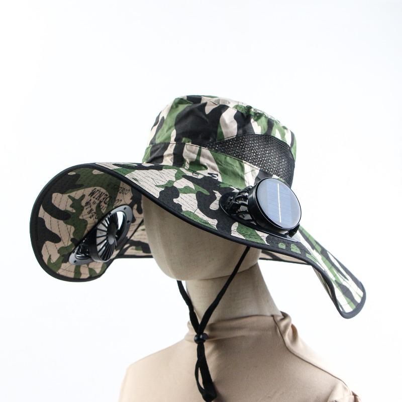 Solar Fan Camouflage Hat Men's Summer Fishing Hat Visor Hat Big Eaves Hat Sun Protection Hat Outdoor Bucket Hat