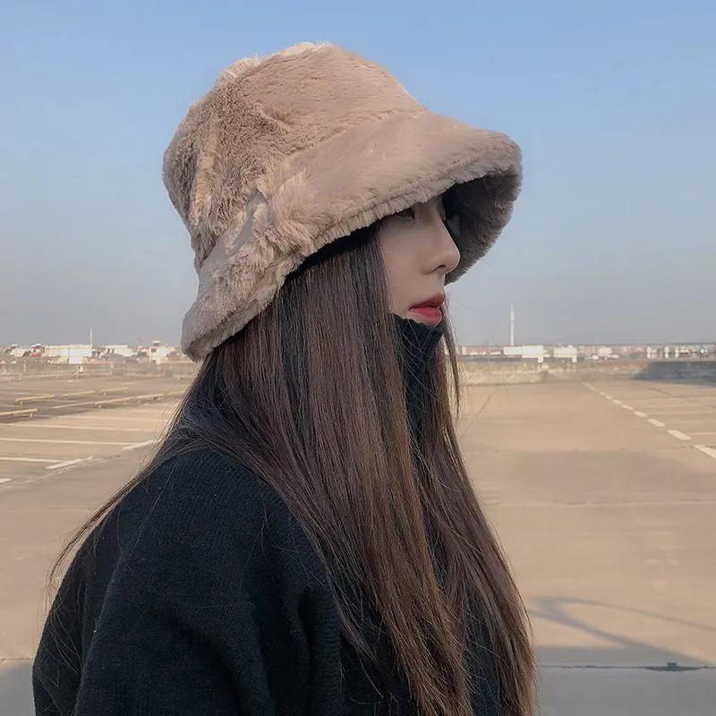 WTEMPO Retro Elegant Warm Thickened Soft Solid Color Windproof Cold-proof Hats Women's Autumn Winter Casual Versatile Bucket Hats