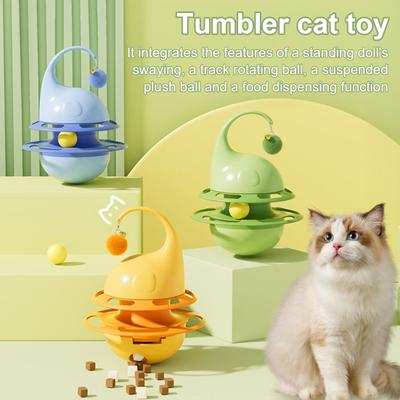 Interactive Tumbler Cat Toy Funny Puzzle Cat Food Dispenser with Fluffy Ball And Bell Self Play Kitten Enrichment Toy for Indoor Cats