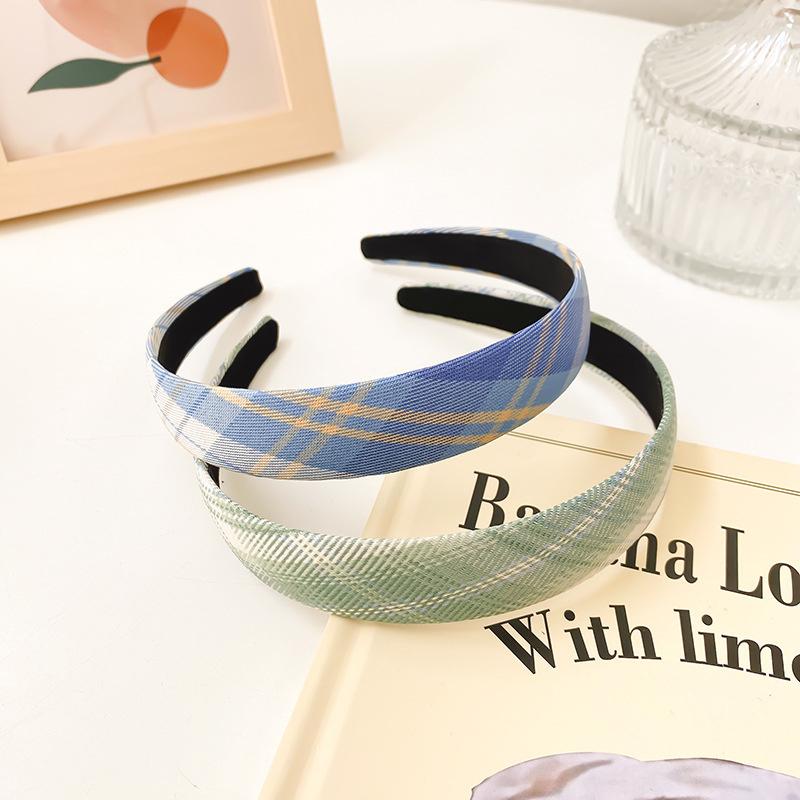 2 Stück/Set 2 cm dünner karierter Stoff-Haarreif für Frauen Mädchen tägliche Presse Haaraccessoires Koreanische JK Studentenuniform Kopfbedeckungen