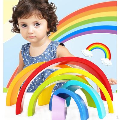 Wooden Rainbow Stacking Nesting Puzzle Geometry Building Blocks, Educational Toys Early Development