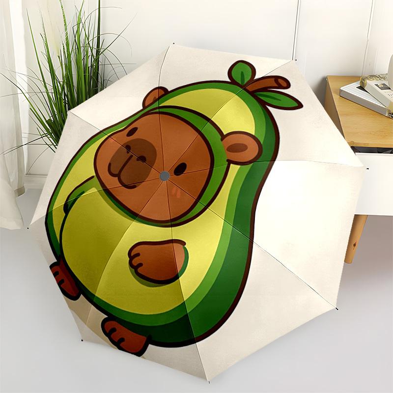 1pc Avocado Kapibala Automatic Open/Close Umbrella with One-Touch Button, Compact Folding Canopy, Sturdy 8-Rib Windproof Design S03