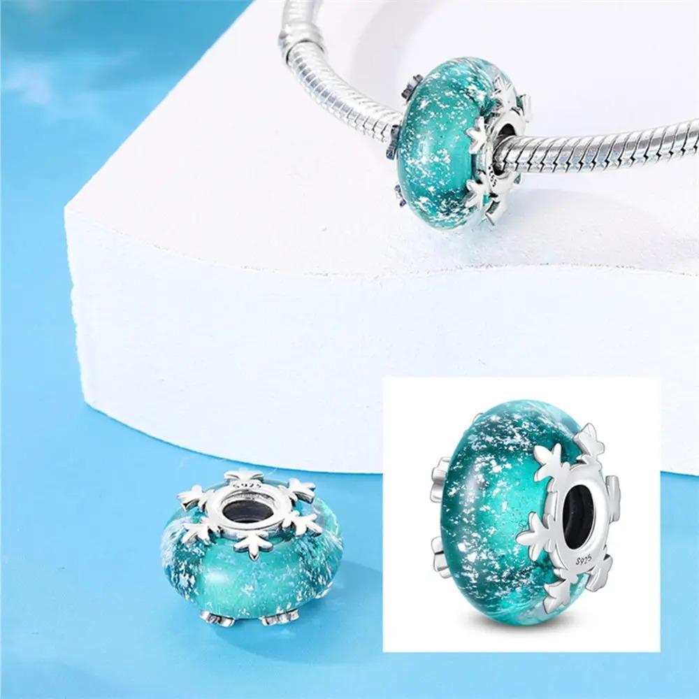 Original Rosa Glasperlen Blaue Romantische Perlen 925 Silber Charms für Frauen DIY Schmuckherstellung Armband Passend