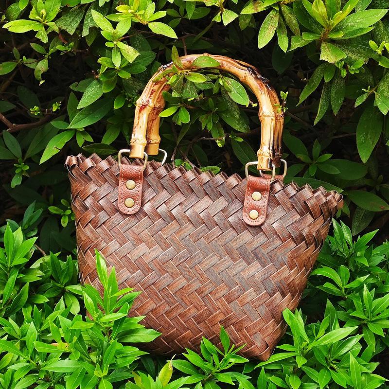Pure Hand-woven Cabbage Basket Versatile Retro Bamboo Joint Portable Straw Woven Tote Bag Imitation Rattan Woven Gift Bag