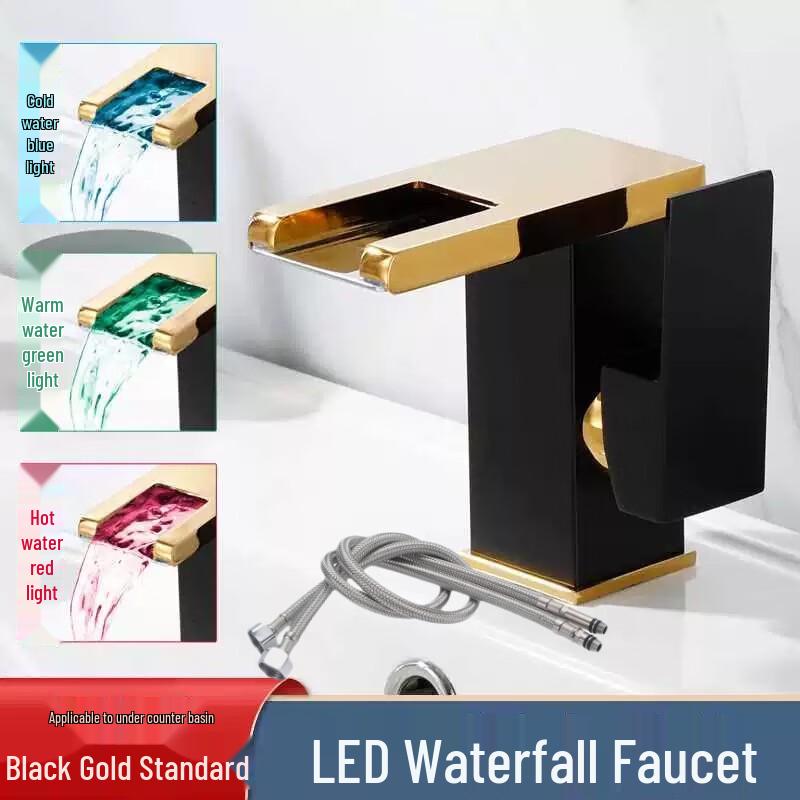 Waterfall Basin Faucet with LED Temperature Display