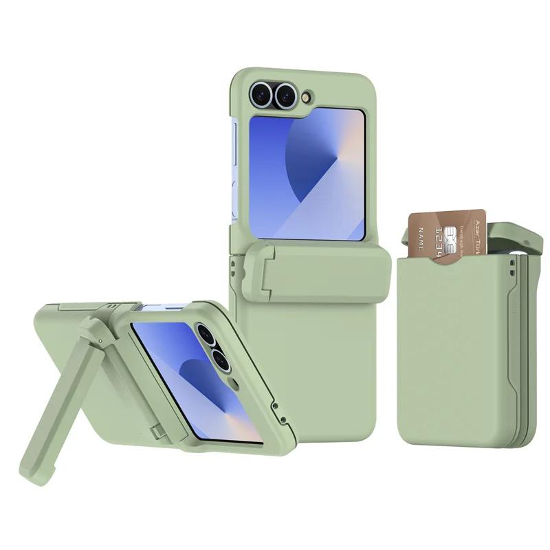 

Solid Color Wallet Card Slot Folding Phone Case For Samsung Galaxy Z Flip 7 FE 6 5 Matte Shockproof Bracket Hinge Protect Cover Galaxy Z Flip5 зелёный