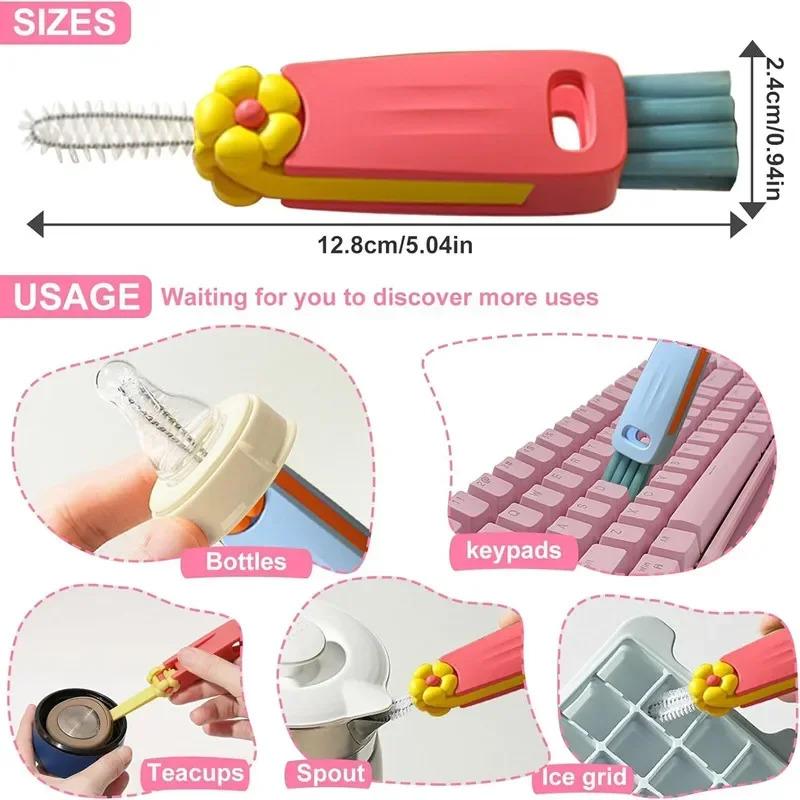 Neuer Multifunktionaler 3-in-1 Tassenreinigungsbürsten Drehbarer Tassenrandbürste Flaschenkappenbürste Haushalts Nutspaltreinigungsbürste