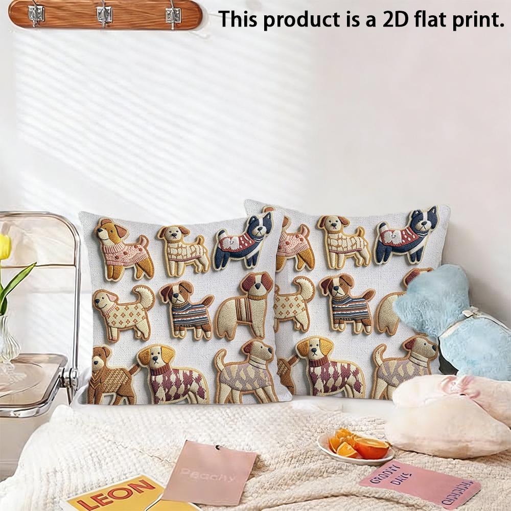 2pcs Cute Knit Style Dogs Decorative Throw Pillow Cover for Sofa Bedroom Living Room Cushion Cover