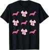 Pink Dachshund Bow Pattern Graphic Tee Cute Wiener Dog Lover Short Sleeve T-Shirt