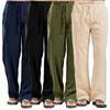 Men's Plus Size Cotton-Linen Pants, Breathable and Sweat-Absorbent, Basic Casual Wide-Leg Trousers