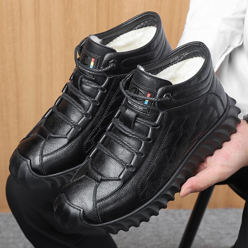 Winter warm thickened wool casual men's cotton shoes high-top men's non-slip dad shoes lace-up thick-soled junior cotton boots