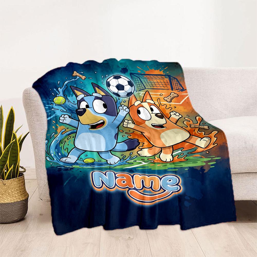 Bluey Soccer Adventure Customize Text Blanket Cozy Customizable Blanket Comfortable Great for Bedding Couch Sofa Office Chair Four Seasons Universal