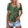 Women's Summer Fashion Casual Floral Printed Strapless V-Neck Short Sleeve T-Shirt Top