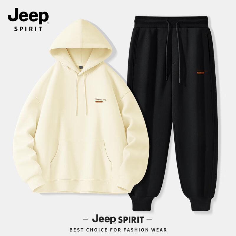 JEEP SPIRIT Men's 2025 Autumn Hooded Sweatshirt & Sweatpants Set