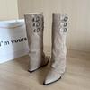 Boots Children Pointed High Heel Belt Buckle Autumn Boots Pants Tube Vintage Skinny Locomotive Boots Fashion Wedge Heel None