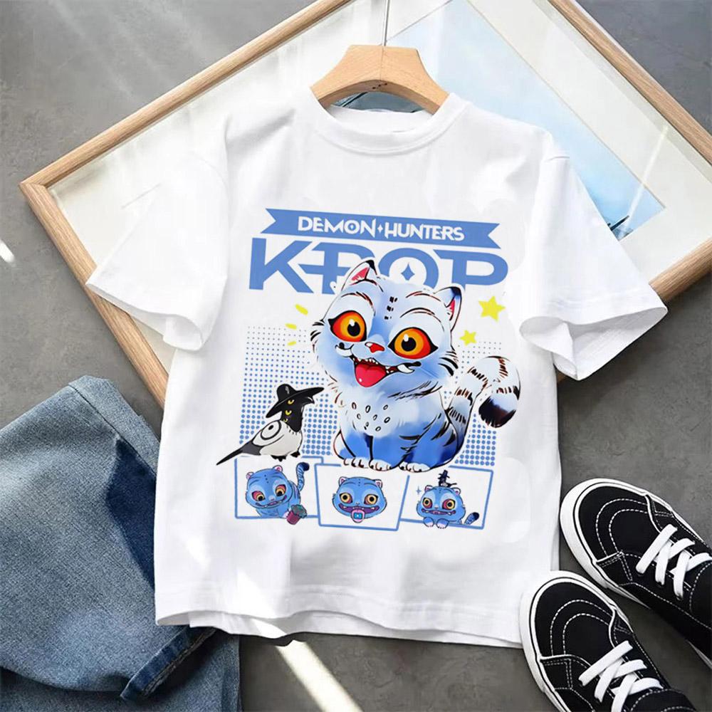 Kpop Demon Hunters Children's Clothing Cotton Short Sleeve T-shirt Kpop Demon Hunters Tiger Harajuku Tshirt for Boys Girls Gift