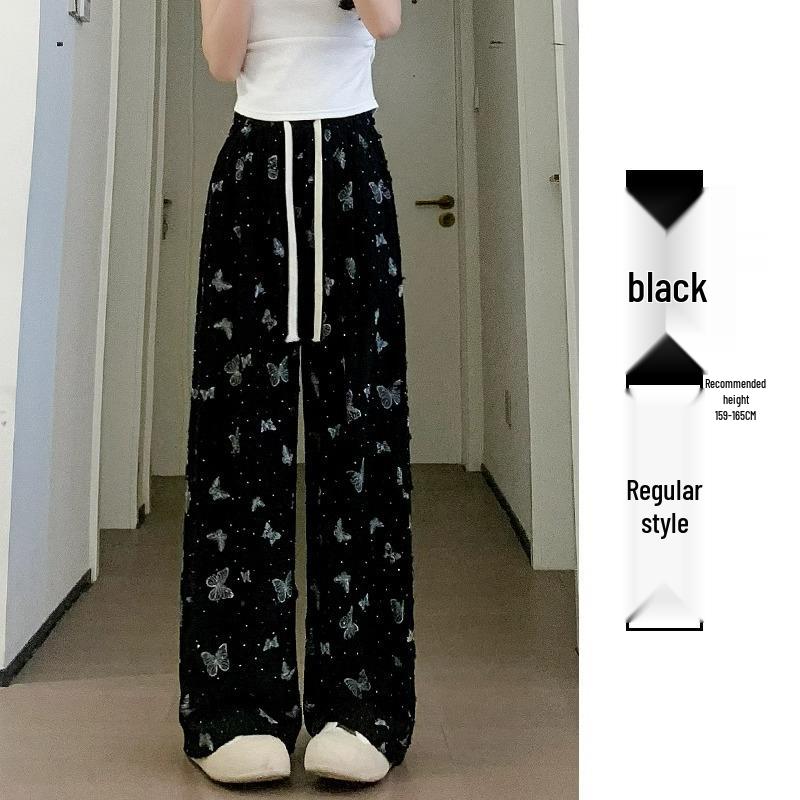 

Женские белые джинсы с высокой талией, стразами и рваным эффектом, широкие штанины L (106-115 jin)