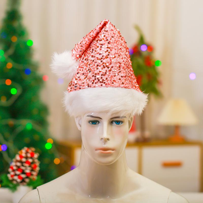 Luxury Sequined Christmas Hat with Plush Trim for Holiday Parties
