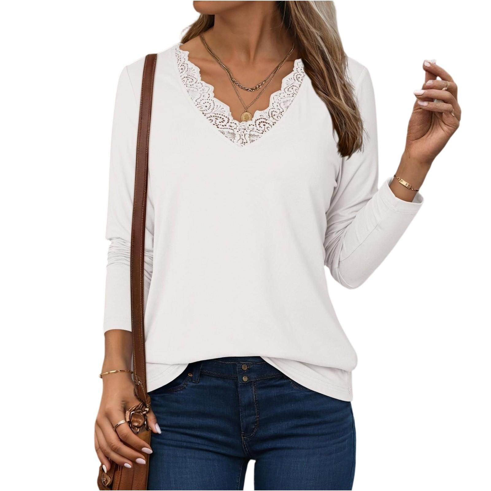 

Женский модный однотонный топ с длинным рукавом XL белый