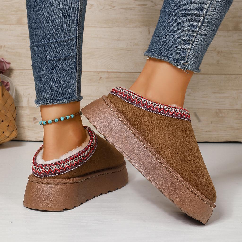 Außenhandel Übergröße Herbst und Winter neue Spitze Mode Schneestiefel Damenschuhe Halbschlappen Baumwollschuhe verdickte Plüsch Hausschuhe Damen