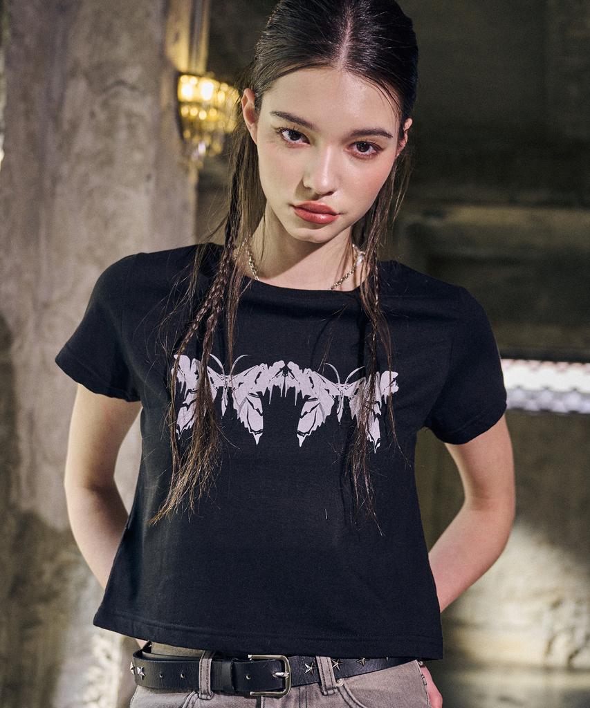 IFYOUWANT Melting Butterfly Crop Tee Black