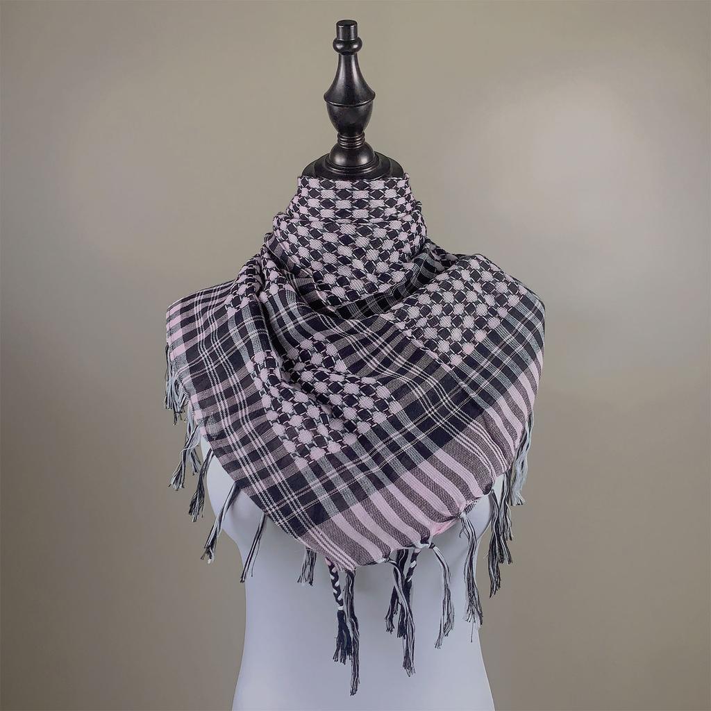 Shemagh Desert Scarf Colorblock Houndstooth Pattern Arab Keffiyeh Shawl Wrap with Tassels Scarves Bandana Head Wraps