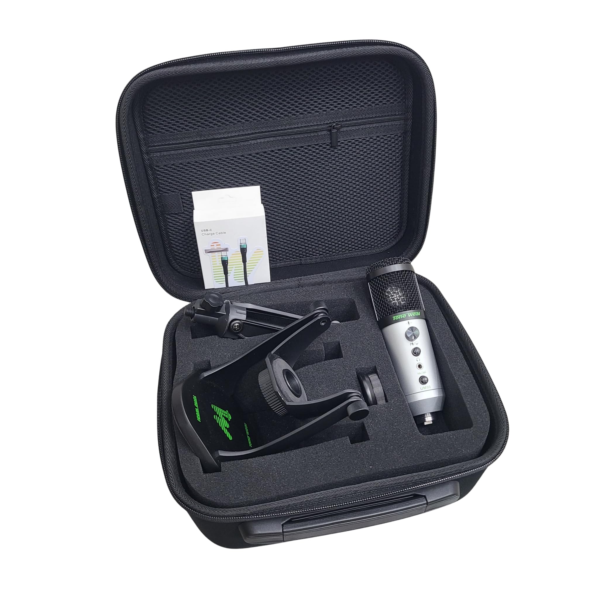 

ToneWeal UM96 USB Condenser Microphone Kit Plug and with Desk Shock and Hard Case Compatible – 96kHz/24-bit, Cardioid, Play, Stand, Mount, –