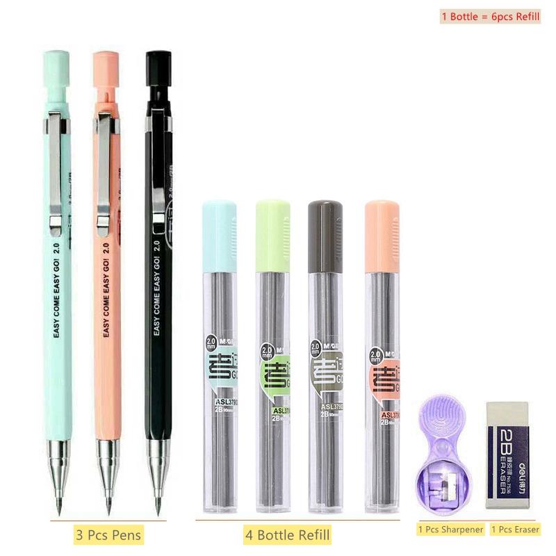 2.0mm Mechanical Pencil Set Creative Pencil Rod Refill for Shool Office Writing Supplies Kids Girl Exam Spare Korean Stationery