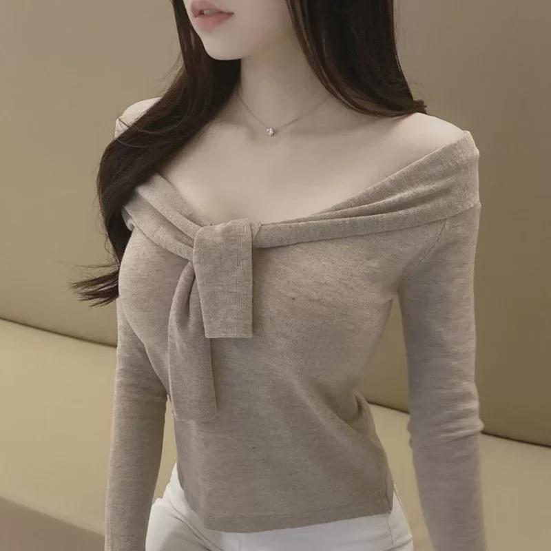South Korea's Dongdaemun New Sexy Lace-Up Knit Sweater – Flirty Collarbone-Revealing Design