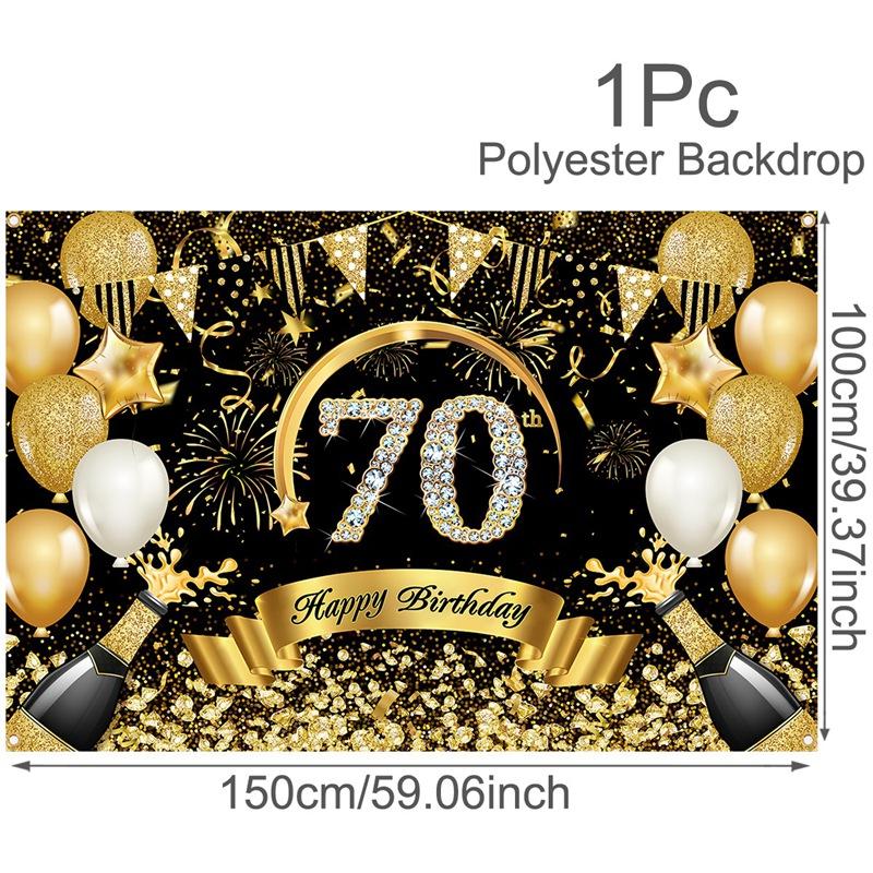 Happy 30th 40th 50th Birthday Banners Black Gold Birthday Party Decorations Adults 30 40 50 Years Old Birthday Party Supplies
