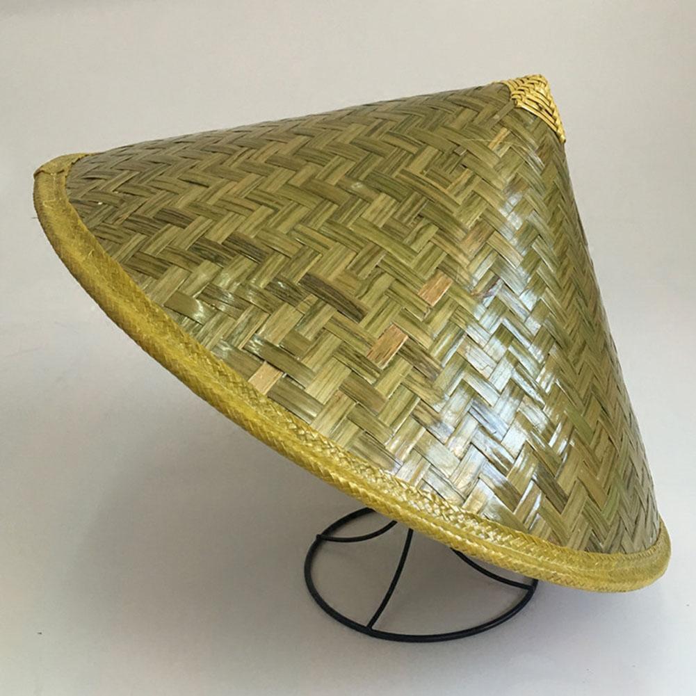 Chinese Retro Bamboo Rattan Fisherman Hat Handmade Weave Straw Bucket Hat Tourism Rain Dance Props Cone Fishing Sunshade Hat