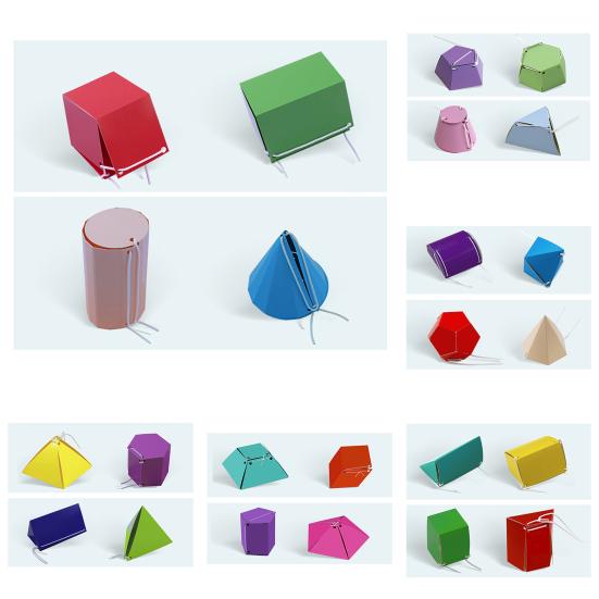 1/2 Sets DIY 3D Geometry Model Kit with Braided Rope Pull String 3D Geometry Learning Book with 12 Solids Volume Surface Area Formulas Teaching Toy